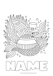 Free colouring Magic cauldron Sea St Patrick's Day Siren Rainbow Fairy tale