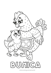 Pagină de colorat pentru copii Mama Bunica Cocoșă. Pui Te iubesc. Animal 