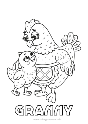 Child coloring page Mum Grandma Hen Chick I love you Animal 