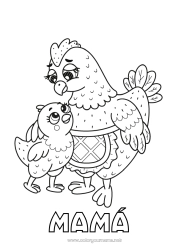 Niño página para colorear Mamá Abuela Gallina Pollito Te amo Animales Mensaje 