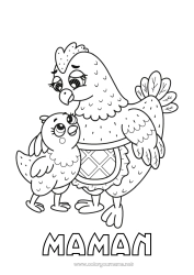 Coloriage enfant Maman Mamie Poule Poussin Je t'aime Animal 