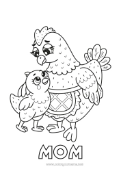 Child coloring page Mum Grandma Hen Chick I love you Animal 