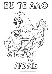 Página de desenho infantil Mamãe Vovó Galinha Pintinho Eu te amo Animal Mensagem de 