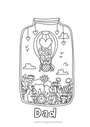 Child coloring page Flowers Calm and zen Dad Mum Grandma Grandpa I love you Hot air balloon 