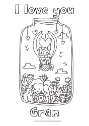 Free colouring Flowers Calm and zen Dad Mum Grandma Grandad I love you. Hot air balloon