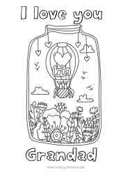 Free colouring Flowers Calm and zen Dad Mum Grandma Grandad I love you. Hot air balloon