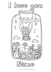 Colouring to customise Flowers Calm And Zen Dad Mum Grandma Grandad I Love You. Hot Air Balloon "I Love You" Aerial Vehicles
