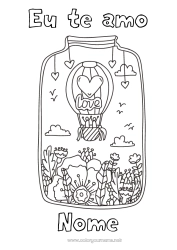 Página de desenho infantil Flores Calmo e zen Papai Mamãe Vovó Vovô Eu te amo Balão de Ar Quente Mensagem de 