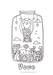 Página de desenho infantil Flores Calmo e zen Papai Mamãe Vovó Vovô Eu te amo Balão de Ar Quente Mensagem de 