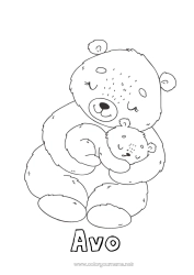 Página de desenho infantil Urso Fofo Papai Mamãe Vovó Vovô Eu te amo Animal Mensagem de 