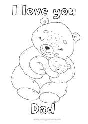 Free colouring Bear Cute Dad Mum Grandma Grandad I love you. Animal