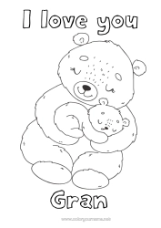Free colouring Bear Cute Dad Mum Grandma Grandad I love you. Animal
