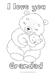 Free colouring Bear Cute Dad Mum Grandma Grandad I love you. Animal