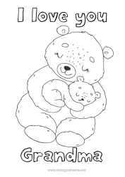 Free coloring Bear Cute Dad Mum Grandma Grandpa I love you Animal 
