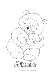 Coloriage enfant Ours Mignon Papa Maman Mamie Papi Je t'aime Animal 