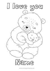 Free colouring Bear Cute Dad Mum Grandma Grandad I love you. Animal 