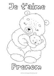 Coloriage gratuit Ours Mignon Papa Maman Mamie Papi Je t'aime Animal 