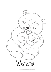 Página de desenho infantil Urso Fofo Papai Mamãe Vovó Vovô Eu te amo Animal Mensagem de 