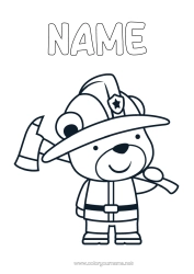 Colouring to customise Bear Cute Firefighter Forest Animals Profession Security Occupations