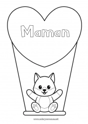 Coloriage enfant Loup Mignon Coeur Chat Je t'aime Animal Grand coeur Chiens et chats Animaux de la forêt Jeux et jouets Balançoire