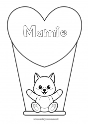 Coloriage enfant Loup Mignon Coeur Chat Je t'aime Animal Grand coeur Chiens et chats Animaux de la forêt Jeux et jouets Balançoire