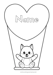 Colouring to customise Wolf Cute Heart Cat I Love You. Animal Big Heart Dogs And Cats Forest Animals Games And Toys Swing