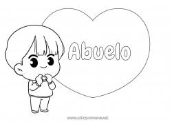 Niño página para colorear Lindo Corazón Kawaii Te amo Gran corazón