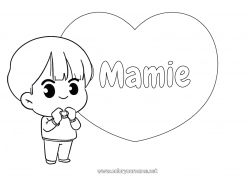 Coloriage enfant Mignon Coeur Kawaii Je t'aime Grand coeur