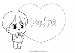 Niño página para colorear Lindo Corazón Kawaii Te amo Gran corazón