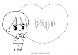 Coloriage enfant Mignon Coeur Kawaii Je t'aime Grand coeur