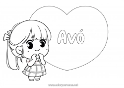 Página de desenho infantil Fofo Coração Kawaii Eu te amo Grande coração