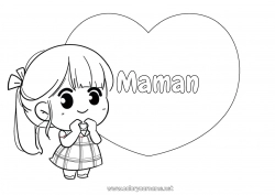 Coloriage enfant Mignon Coeur Kawaii Je t'aime Grand coeur