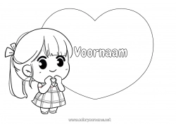 Kleurplaat voor kinderen Schattig Hart Kawaii Ik hou van jou Groot hart