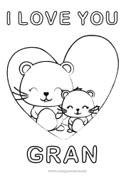 Free colouring Heart Mum Grandma Mouse I love you. Big heart