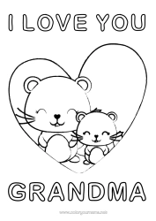 Free coloring Heart Mum Grandma Mouse I love you Big heart 