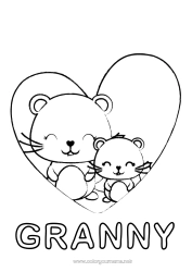 Child coloring page Heart Mum Grandma Mouse I love you Big heart 