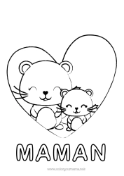 Coloriage enfant Coeur Maman Mamie Souris Je t'aime Grand coeur 