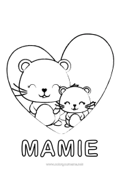 Coloriage enfant Coeur Maman Mamie Souris Je t'aime Grand coeur 