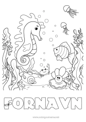 Gratis fargelegging Hav Dyr Fisk Hippocampus Krabbe Snegler Marin eller akvatisk dyr