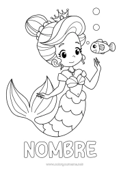 Colorear para personalizar Princesa Mar Pescado Sirena Cuento de hadas Animales marinos o acuáticos