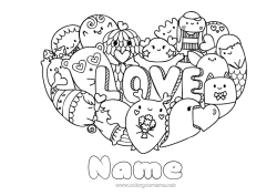 Free colouring Monster Heart Cute I love you. 