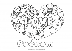 Coloriage gratuit Monstre Coeur Kawaii Je t'aime 