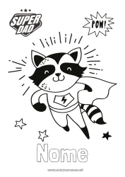 Pagina da colorare per bambini Costume Papà Buona festa Eroe Animali della foresta Badge super Procione