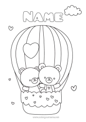 Free colouring Bear Heart I love you. Animal Teddy bear Valentine's Day Hot air balloon Forest animals Aerial vehicles
