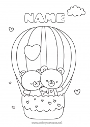 Free coloring Bear Heart I love you Animal Teddy Bear Valentine's Day Hot air balloon Forest animals Aerial vehicles