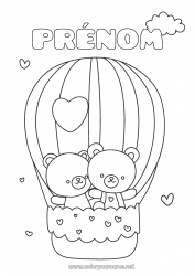 Coloriage gratuit Ours Coeur Je t'aime Animal Ourson Saint valentin Montgolfière Animaux de la forêt Véhicules aériens