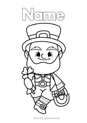Free colouring Fortune Clover Ireland Leprechaun