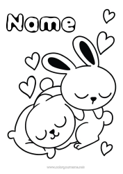 Colouring to customise Heart I Love You. Rabbit Animal Valentine's Day Forest Animals