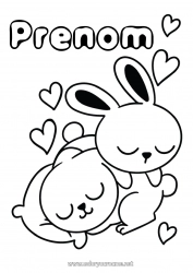 Coloriage gratuit Coeur Je t'aime Lapin Animal Saint valentin Animaux de la forêt