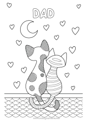 Free colouring Heart Cat I love you. Animal Dogs and cats